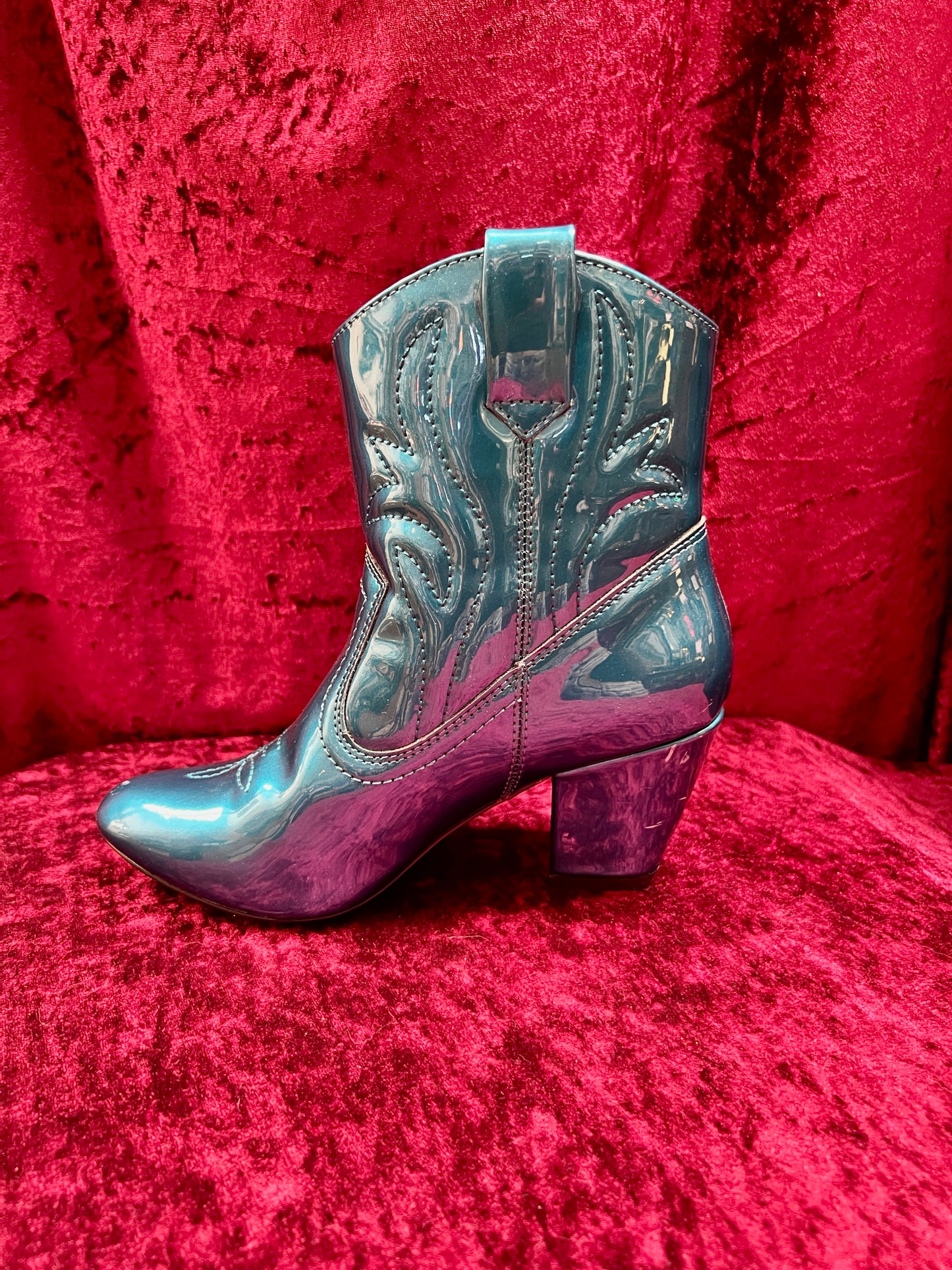 Vintage Style Shoes - Heeled Cowboy Boots - Electric Blue - Size 5 - But Another Innocent Tale (BAIT)
