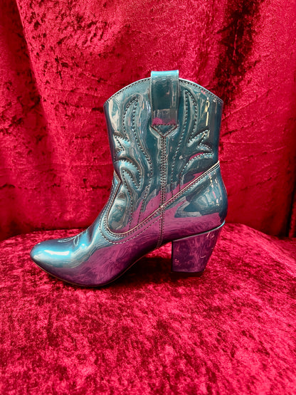Vintage Style Shoes - Heeled Cowboy Boots - Electric Blue - Size 5 - But Another Innocent Tale (BAIT)