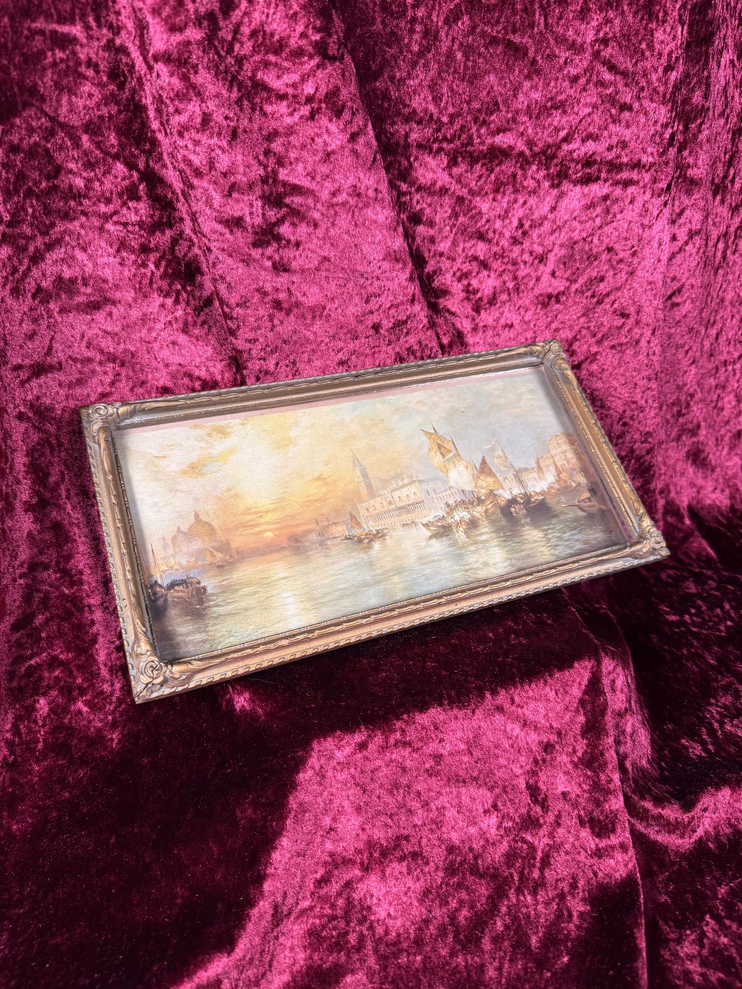 Antique Framed Chromolithograph Wall Art - Sunset On The Grand Canal, Venice by Thomas Moran - 1906 by J.W. Crane