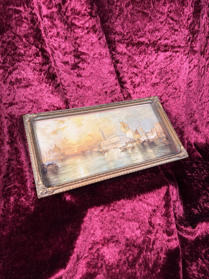 Antique Framed Chromolithograph Wall Art - Sunset On The Grand Canal, Venice by Thomas Moran - 1906 by J.W. Crane