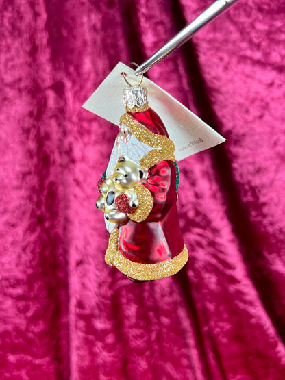 Vintage Christmas - Handblown Glass Ornament - Santa Claus and Teddy Bear - Patricia Breen - Poland