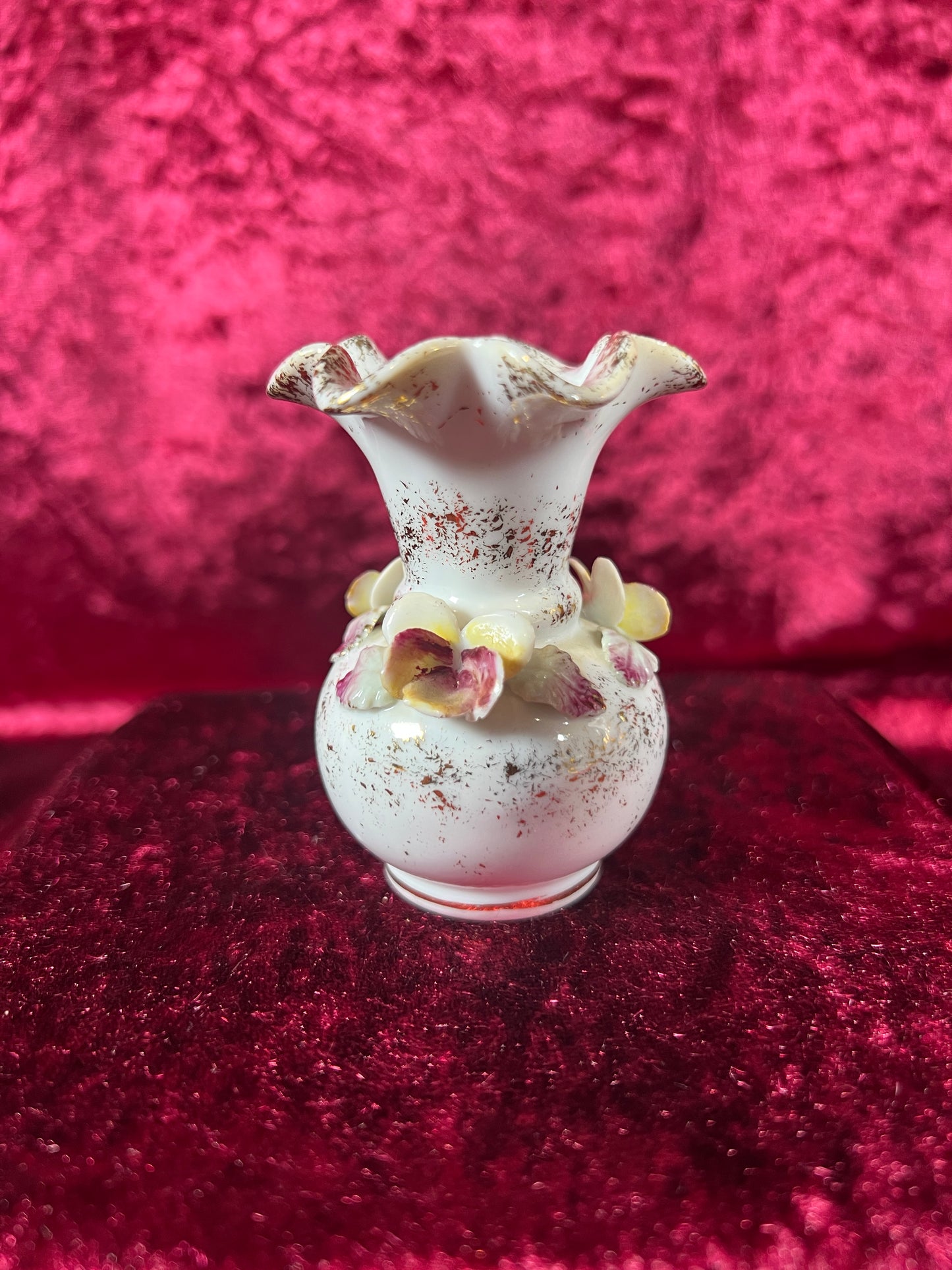 Vintage Figurine - Porcelain Miniature Bud Vase - Frilly 3D Flowers