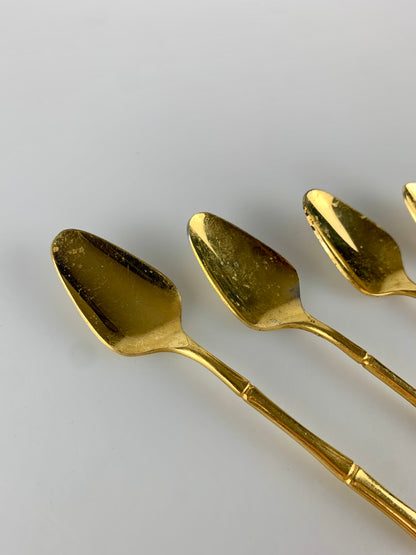 Vintage SCC Japan Gold Tone Bamboo Dessert Spoons - Set of 4