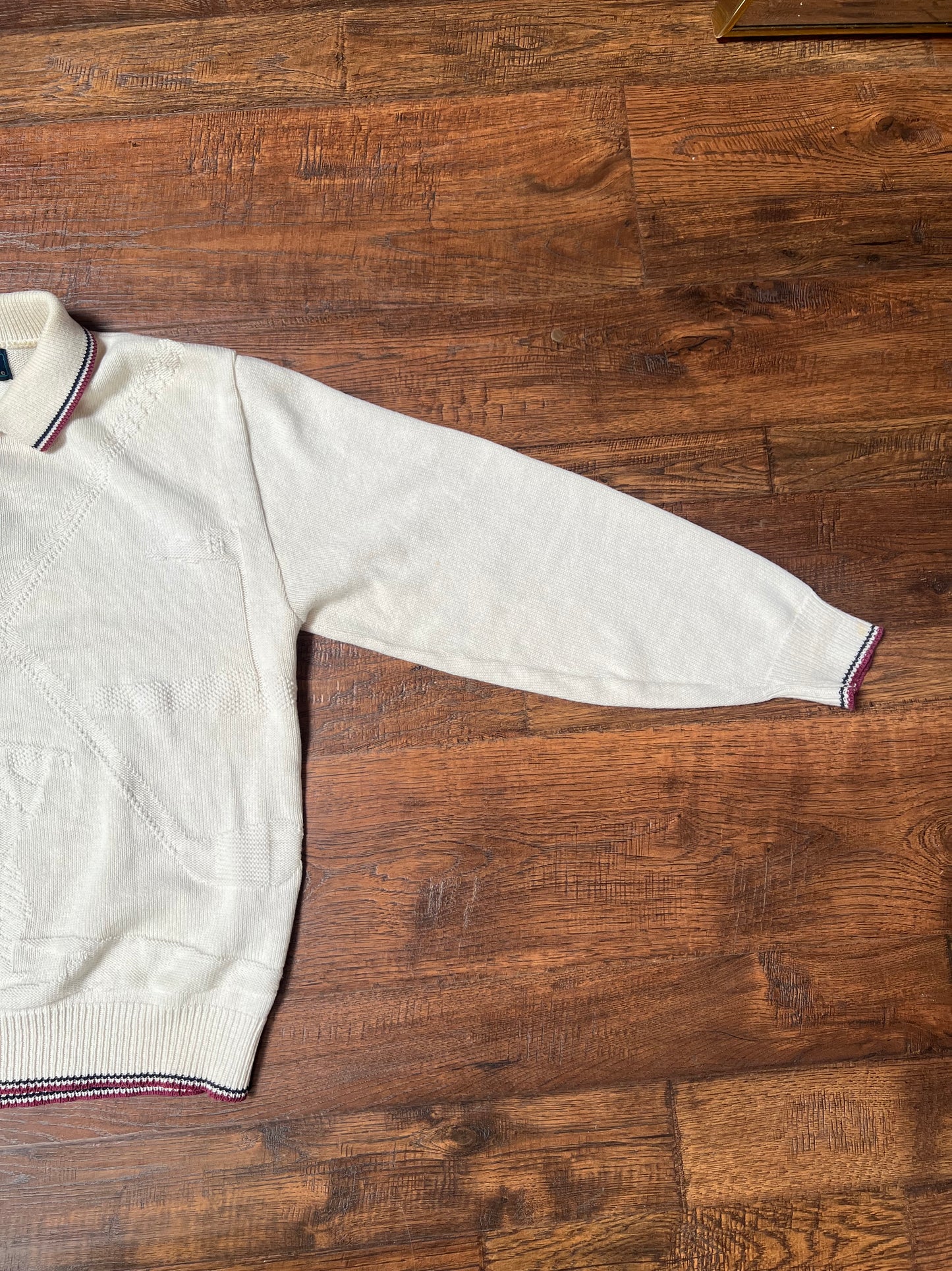 Vintage Clothing - Long Sleeve Knit Polo - Golf Scene - Cream - Isle Of Cotton - Medium