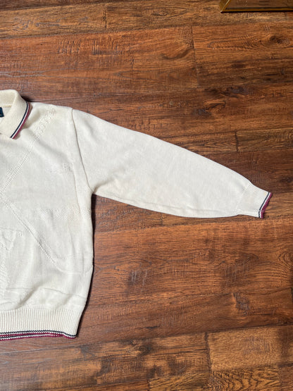 Vintage Clothing - Long Sleeve Knit Polo - Golf Scene - Cream - Isle Of Cotton - Medium
