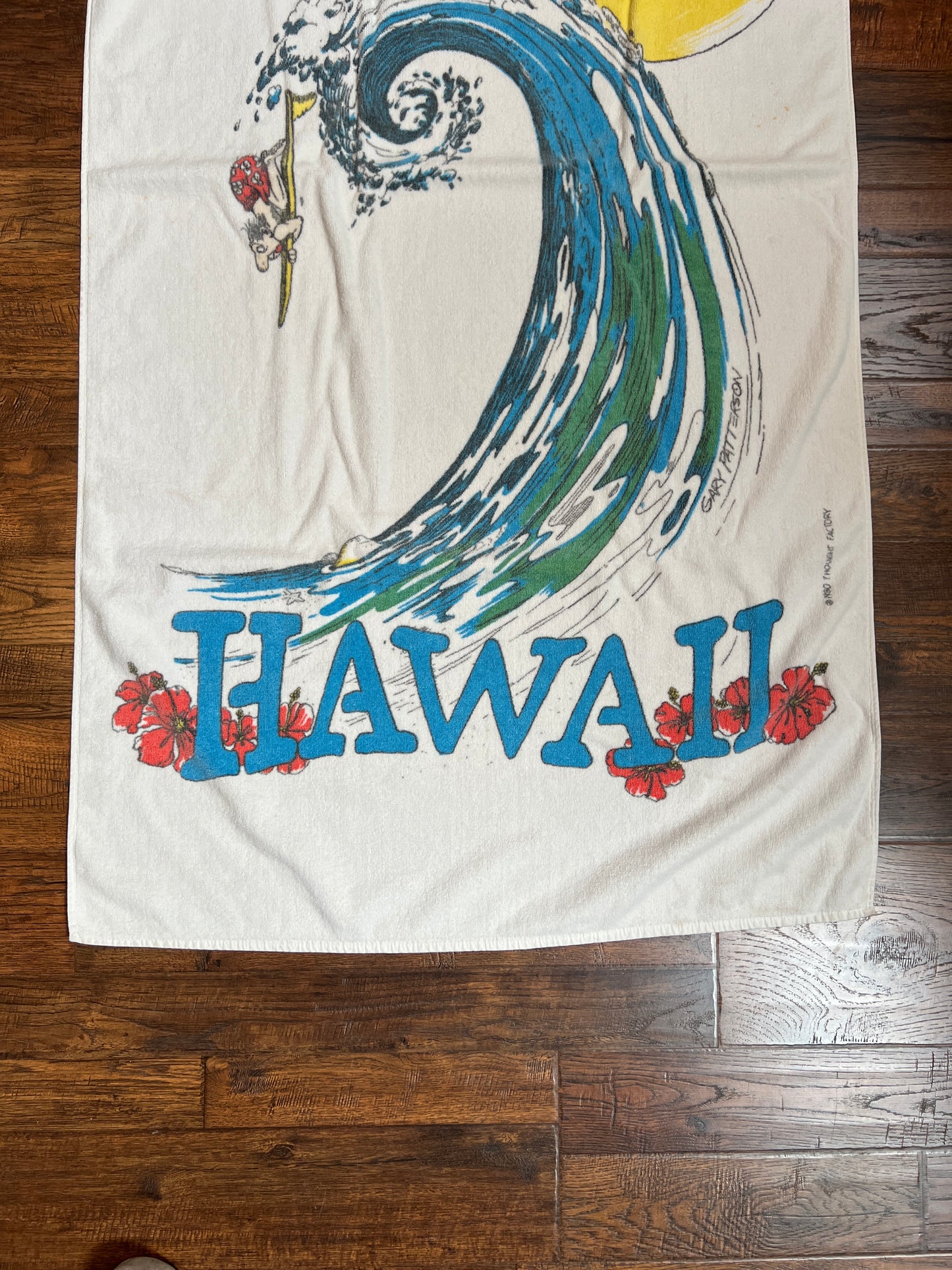 Vintage Linens - Beach Towel - Surfing In Hawaii - Gary Patterson - Thought Factory - 1980