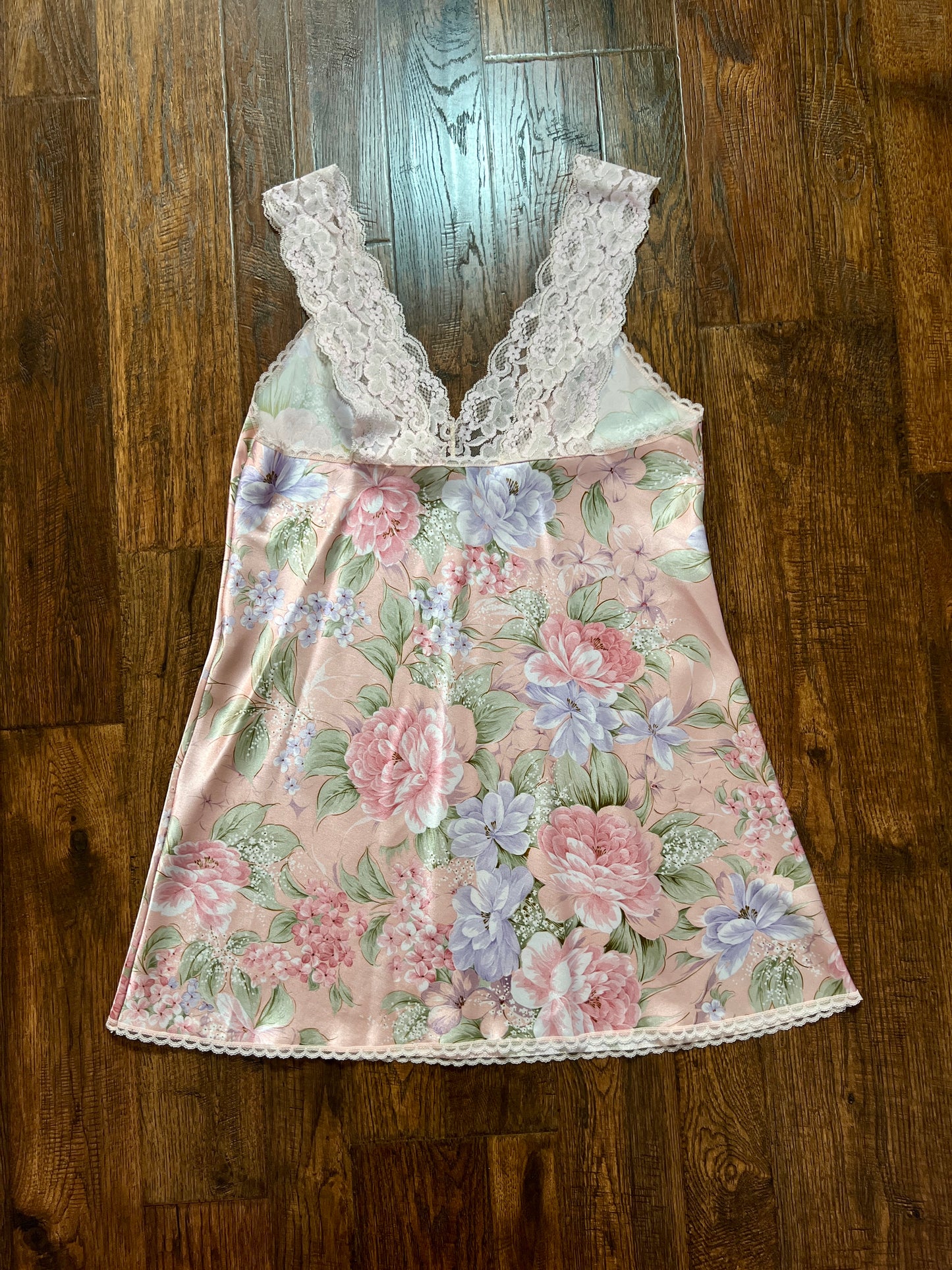 Vintage Silky Nightgown and Robe Lingerie Set - Pink Floral Print Peignoir Ensemble - Val Mode