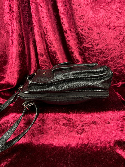Vintage Faux Leather Crossbody Bag - Black Utility Pocket Shoulder Purse - Jaclyn Smith