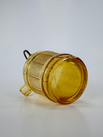 Vintage Ashtray | Amber Depression Glass Bucket with Handle | Bucket Shape