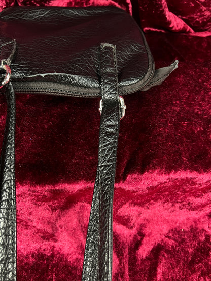 Vintage Faux Leather Crossbody Bag - Black Utility Pocket Shoulder Purse - Jaclyn Smith