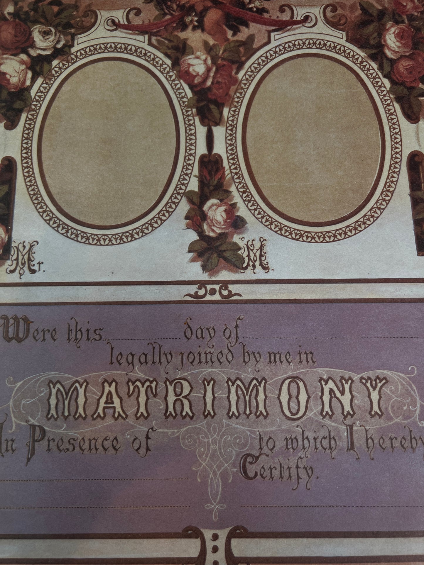 Vintage Paper Marriage Certificate - Victorian Style Cherub Floral Keepsake Print