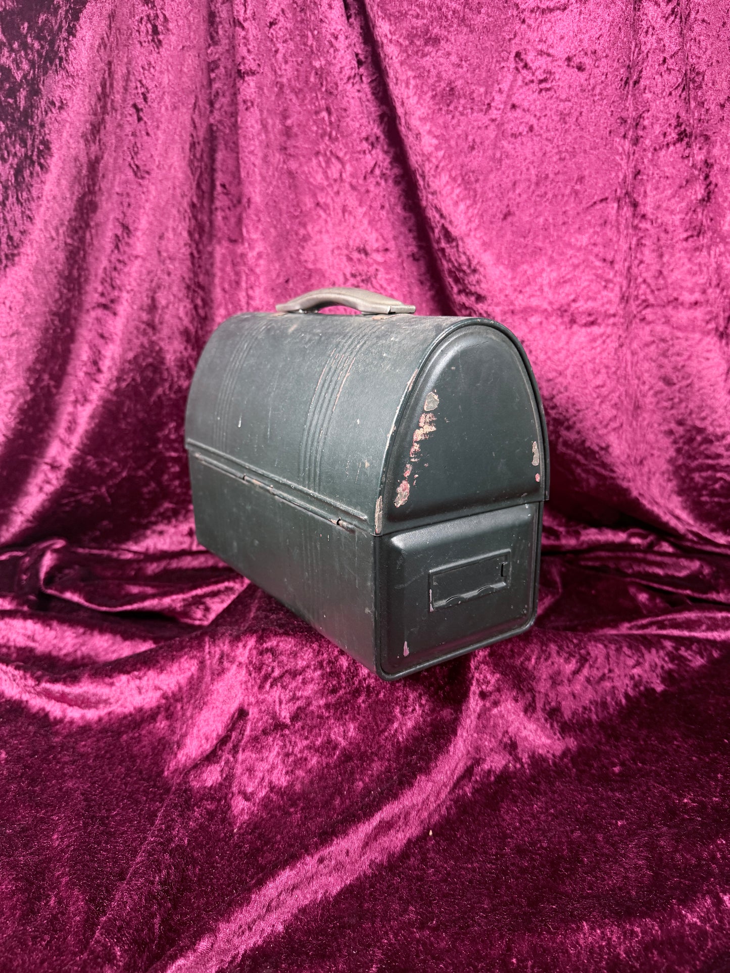 Vintage Metal Lunch Box - Green Dome Top Patent Pending Design