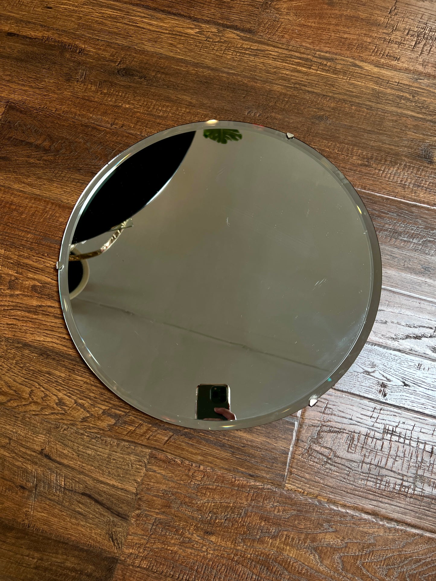 Vintage Round Frameless Beveled Glass Portal Mirror - 15.5"