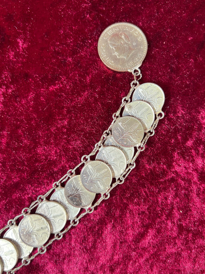 Vintage Jewelry - Coin Bracelet - Silver - Mexican Centavos - 7.75"