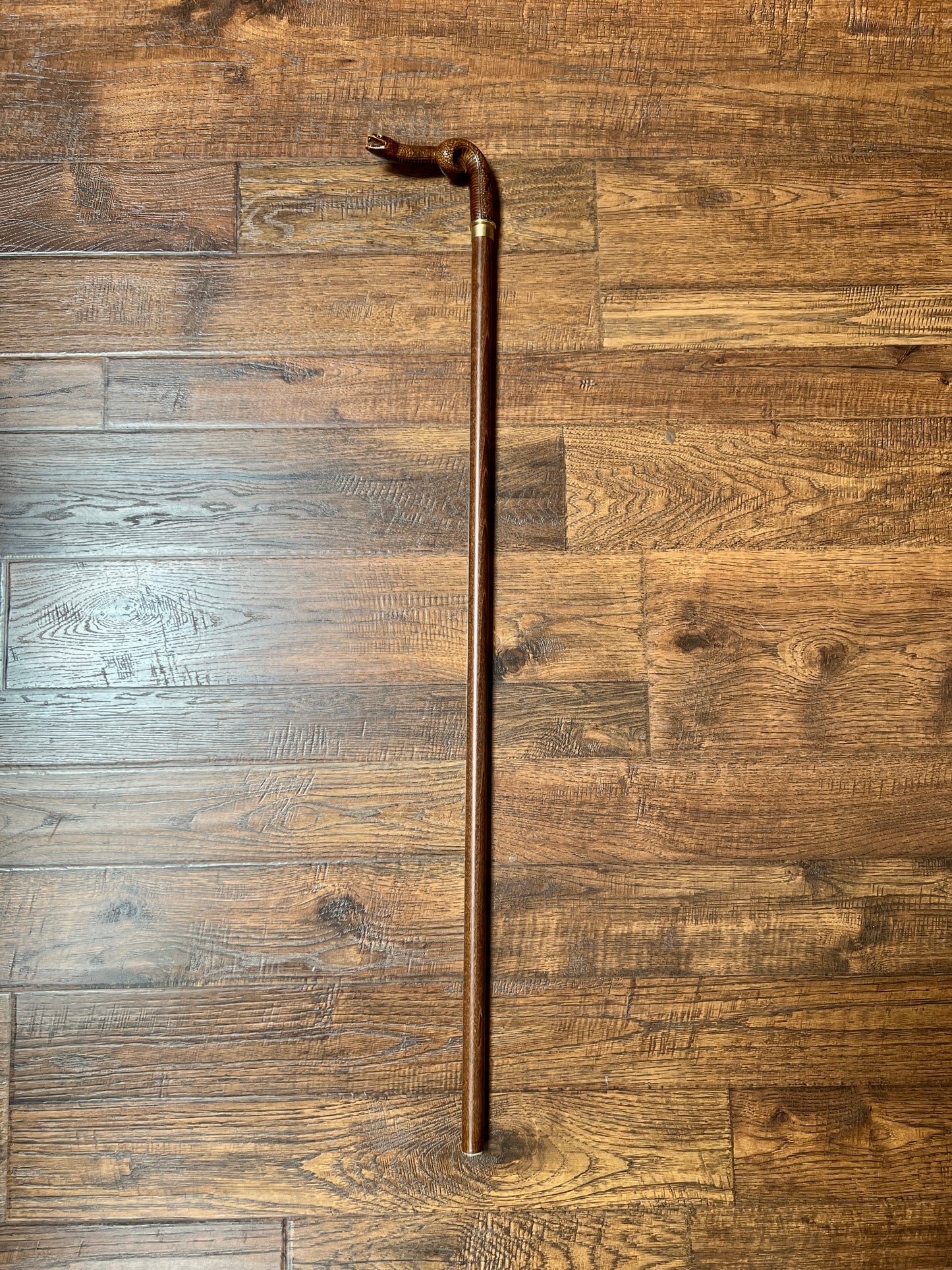 Vintage Wood Walking Cane – Hand Carved Snake Head Handle Antique Style