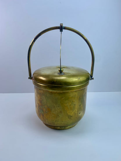 Vintage Barware - Solid Brass Ice Bucket - Hinged Lid - Porcelain Inner - 1920s