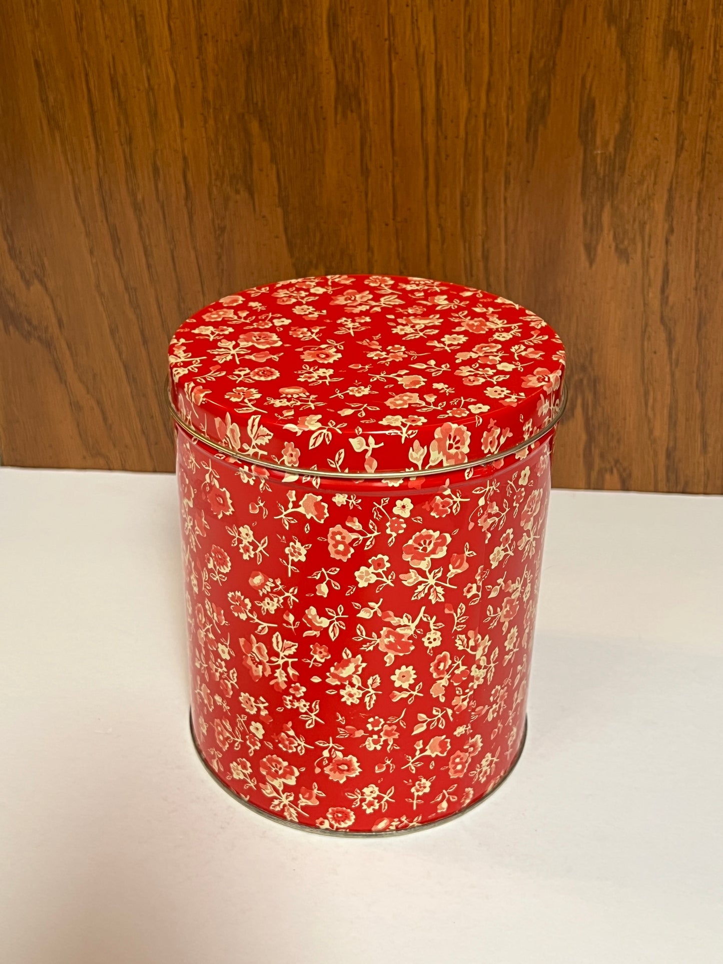 Vintage Kitchen - Metal Storage Tin - Red and Cream Florals - Made In Italy