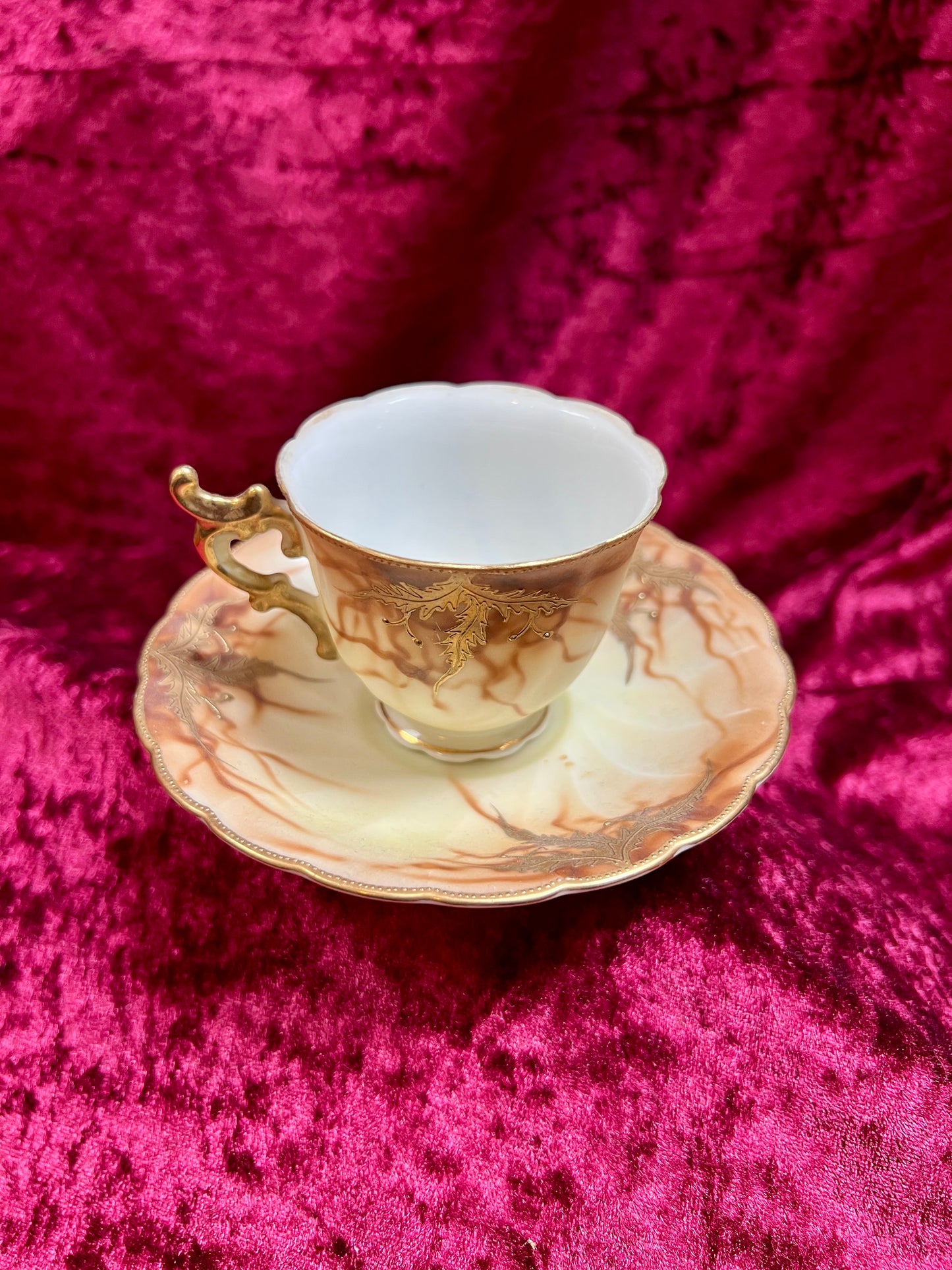 Vintage Kitchen - Porcelain Demitasse Tea Cup - Gilded Florals - Chofu China - Occupied Japan