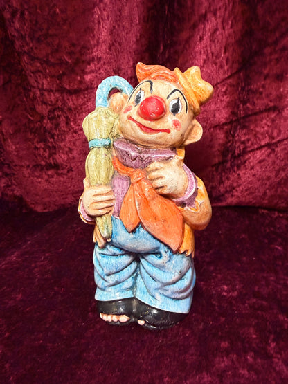 Vintage Clown Art - Whimsical Ceramic Figure - Hobo Clown with Umbrella