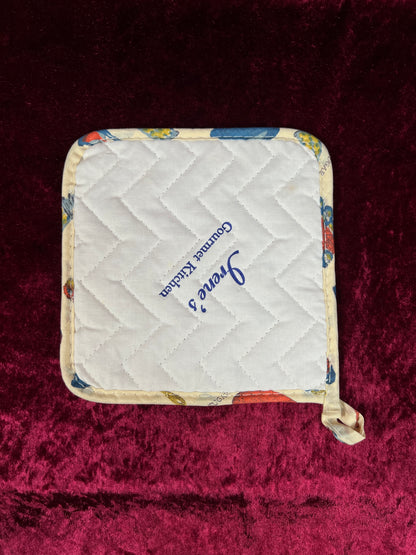 Vintage Cotton Pot Holder Set - Mid Century Blueberry Breakfast Print in Cream
