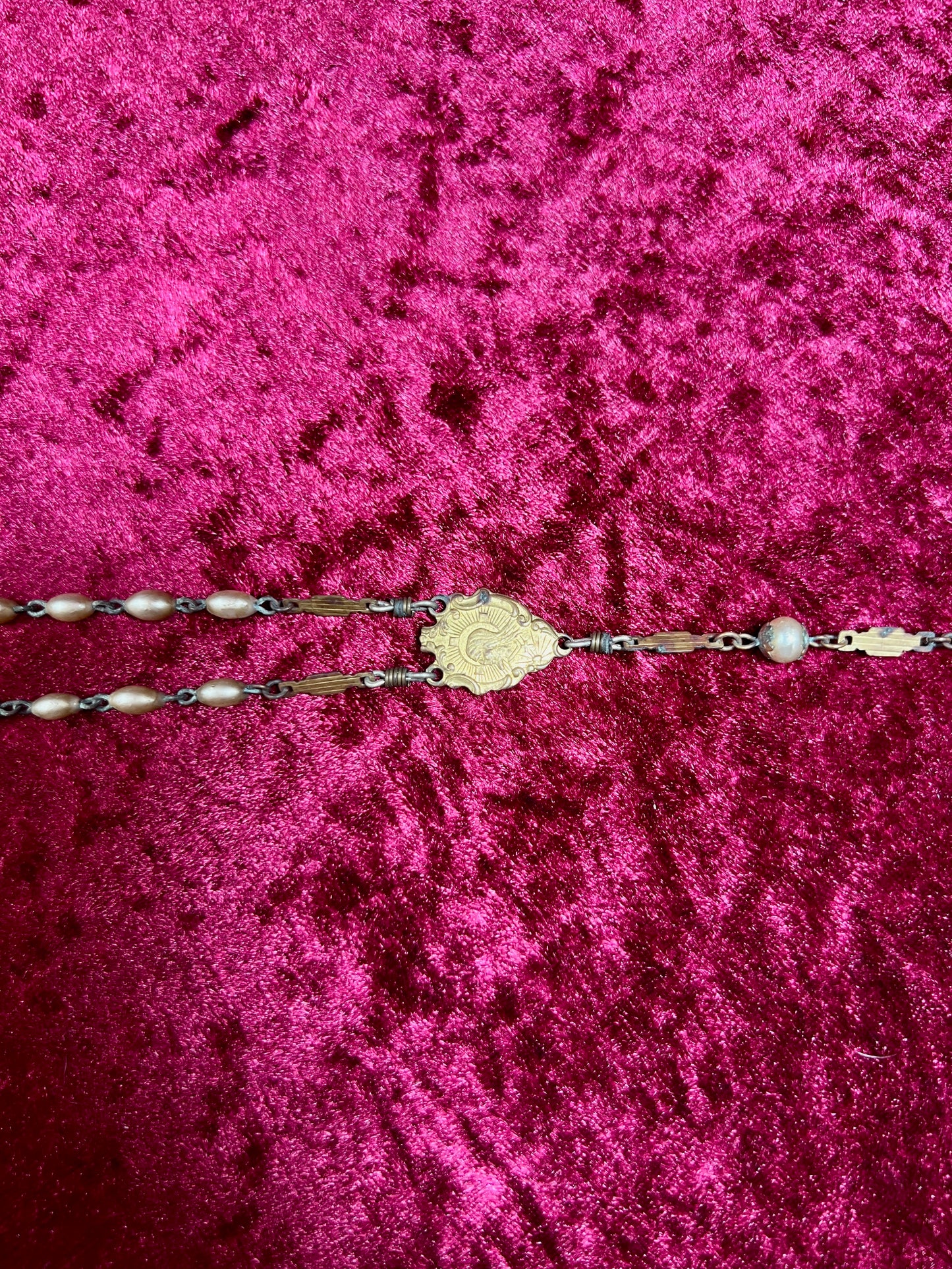 Vintage Jewelry - Italian Rosary - Champagne Gold Beads with Gold Tone Cross - 22"
