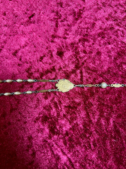 Vintage Jewelry - Italian Rosary - Champagne Gold Beads with Gold Tone Cross - 22"