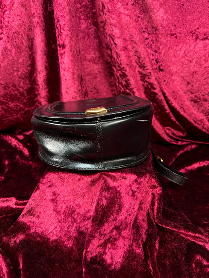 Vintage Black Leather Crossbody Bag - Bally Italy Saddle Purse