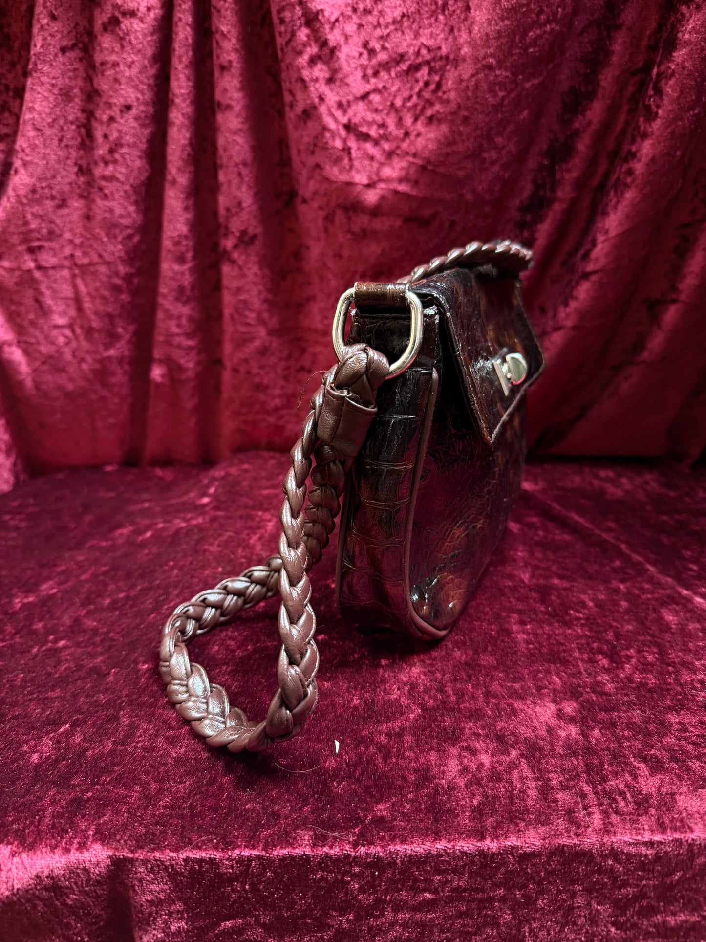 Vintage Accessories - y2k Brown Mock Crock Shoulder Purse - Bijoux Terner