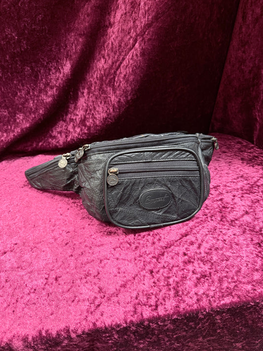 Vintage Y2K Leather Everest Waist Bag – Black Multi-Pocket Fanny Pack