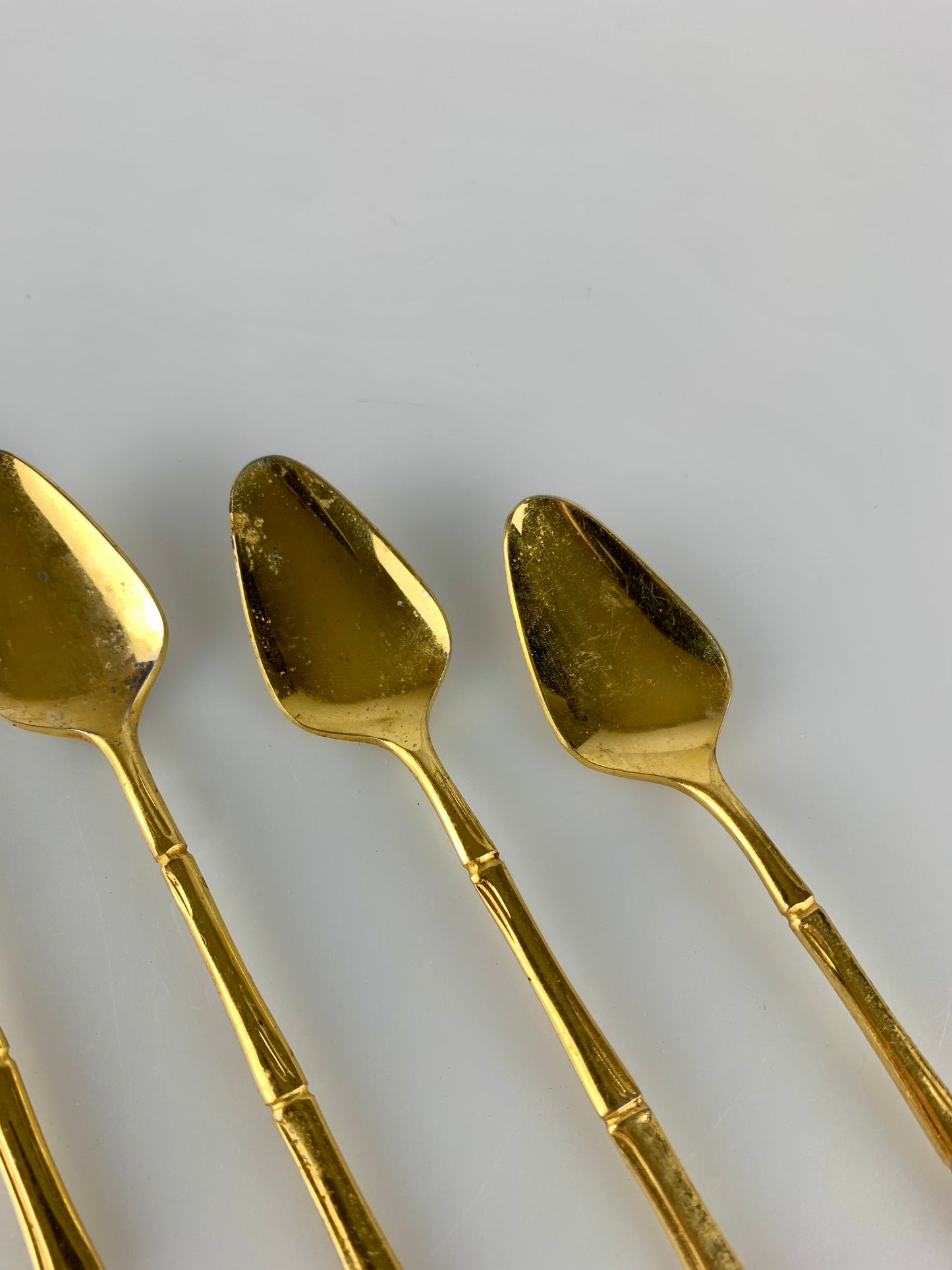 Vintage SCC Japan Gold Tone Bamboo Dessert Spoons - Set of 4