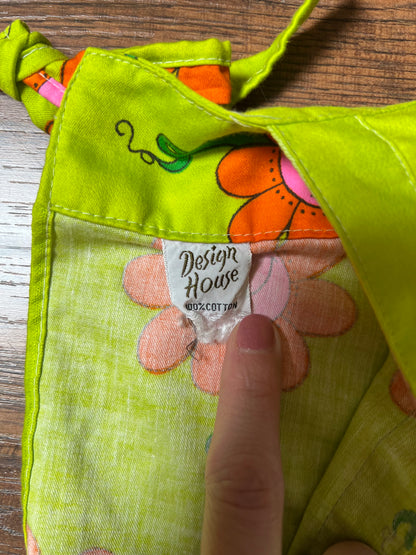 Vintage Clothing - Tie Back Kappogi Smock / Apron Top - 70’s Smiley Face Daisies - Medium - Design House