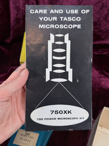 Vintage Tasco Metal Microscope Set – Complete Japanese Student Science Kit with 3 Prepared Slide Collections