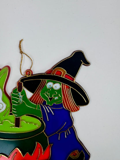 Vintage Halloween Decoration - Plastic Window Suncatcher - Witch and Cauldron