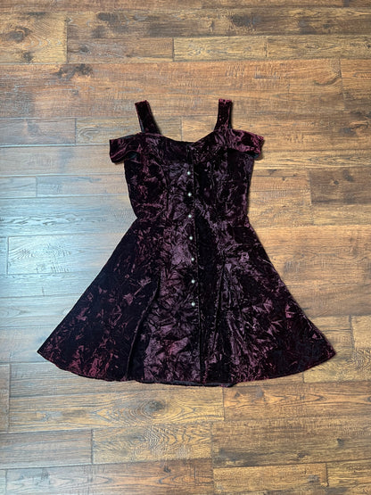 Vintage Clothing - Skater Dress - Off Shoulder - Purple Velvet - Medium - Rampage