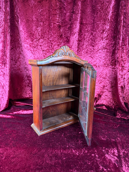 Vintage Curio Cabinet - Ornate Wood Wall Mounted Trinket Shelf - 13" Tall