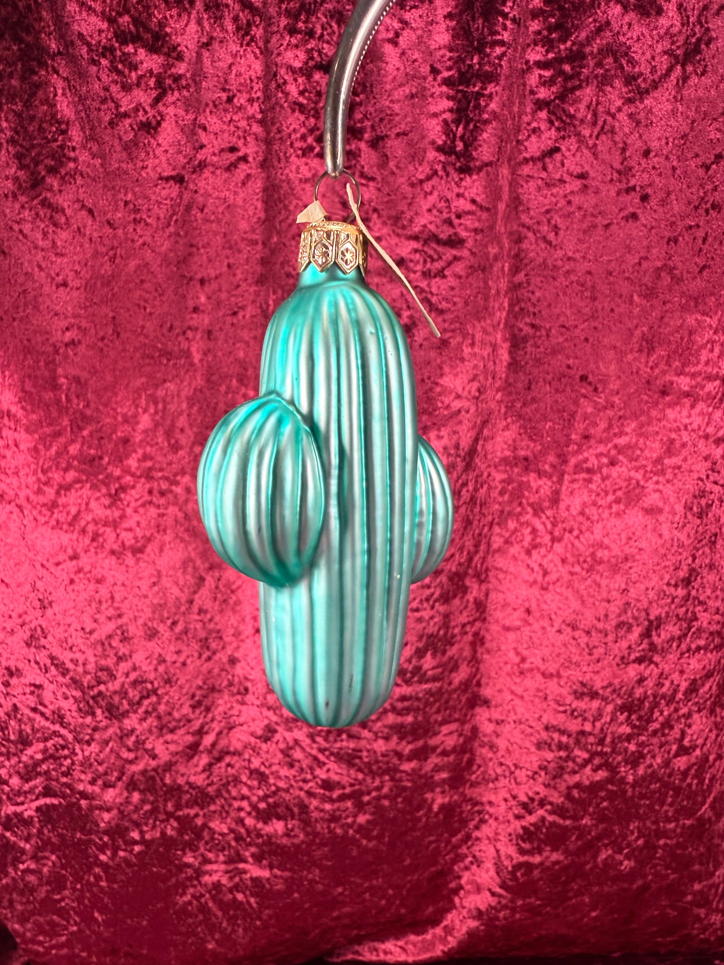 Vintage Christmas - Handblown Glass Ornament - Green Cactus - Euro Vue - Made In Poland