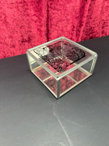 Vintage Trinket Box - Glass - Hand Painted Magical Forest Scene - Mirrored Bottom - Stained Glass Arts