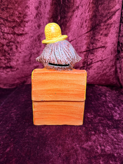 Vintage Clown Art - Whimsical Ceramic Figure - Jack in the Box Clown with Accordion Bank