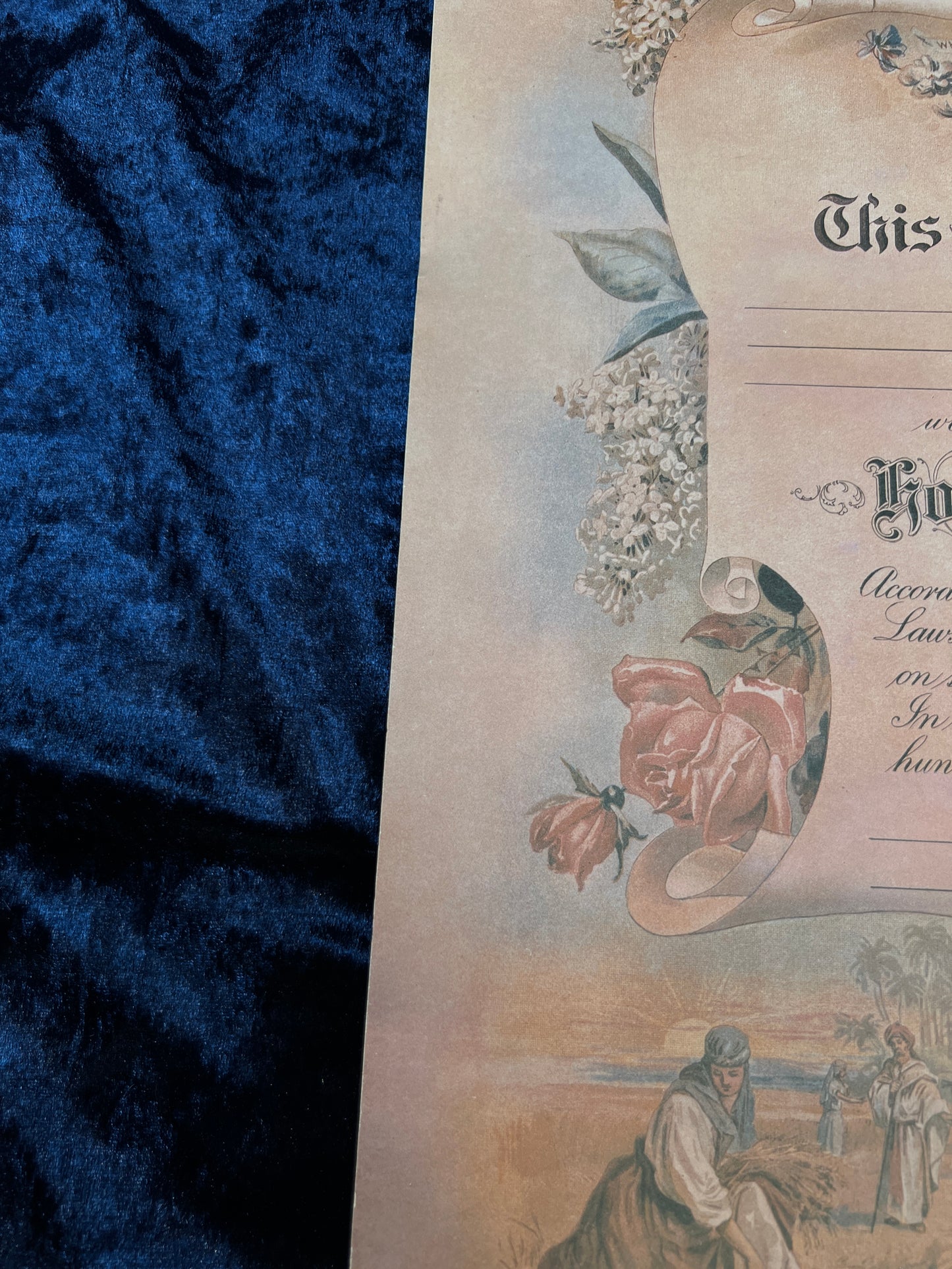 Vintage Paper Marriage Certificate - Victorian Style Pink Roses Holy Matrimony Keepsake