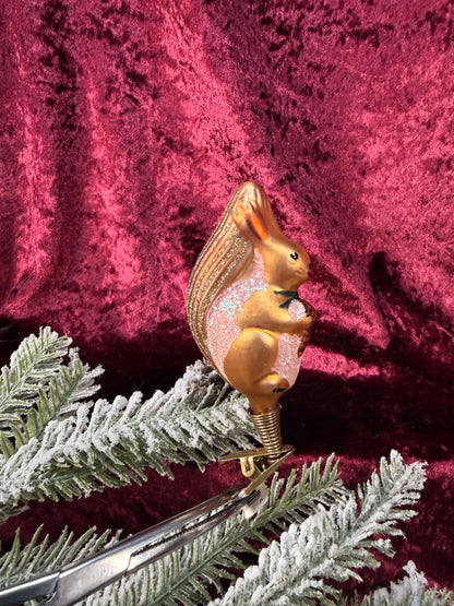 Vintage Christmas - Clip On Ornament - Glass Glittery Squirrel - Inge Glas - Germany