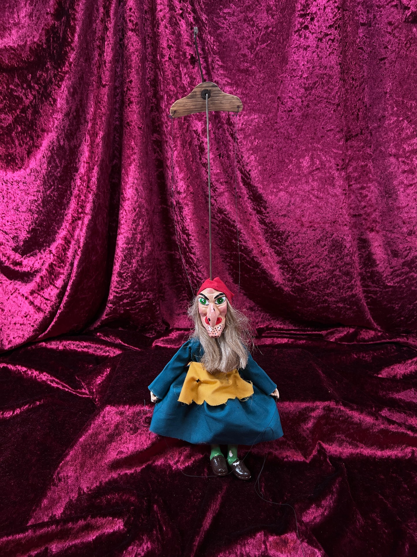 Vintage Marionette Puppet - Ugly Witch Character Folk Art