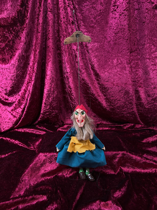 Vintage Marionette Puppet - Ugly Witch Character Folk Art