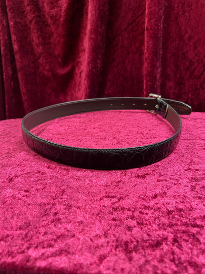 Vintage Leather Belt – Black Alligator Embossed with Silver Buckle - Size 30