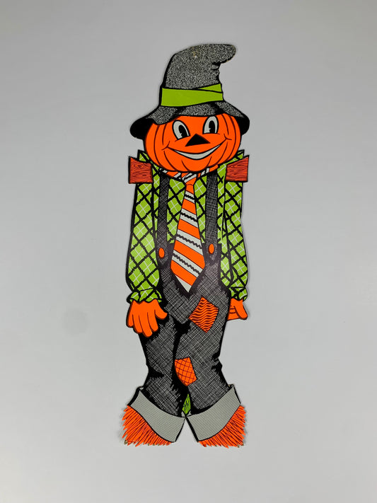 Vintage Halloween Die-Cut - Fluorescent Jack-O-Lantern Scarecrow