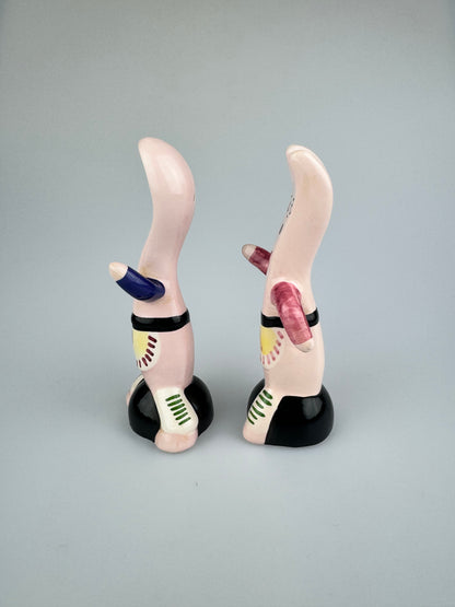 Vintage Anthropomorphic Pink Running Fork & Spoon Salt & Pepper Shakers