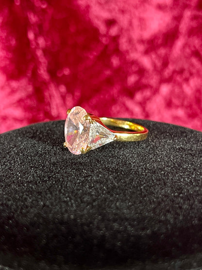 Vintage 14K HGE Cocktail Ring – Oval Cut Pink and Clear Faceted Cubic Zirconia - Size 8