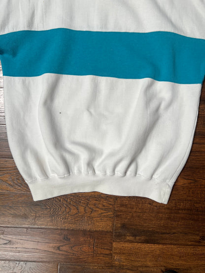 Vintage Clothing - Pullover Crewneck Sweatshirt - Turquoise Blue Stripe - Cheetah - Medium