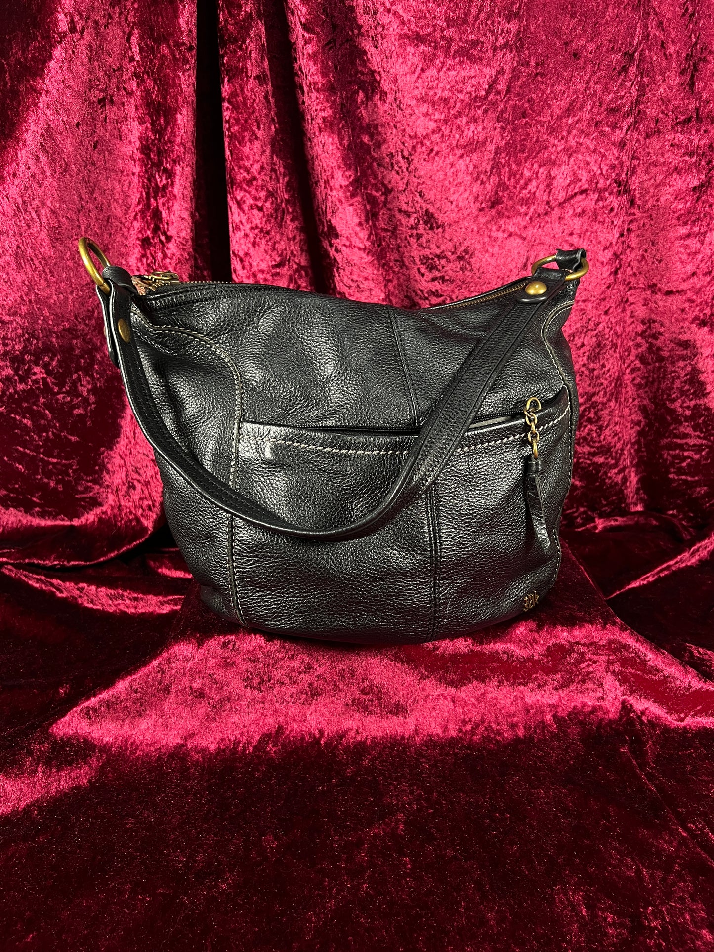 Vintage Leather Hobo Shoulder Bag - Black Pebbled Everyday Slouch Purse - The Sak