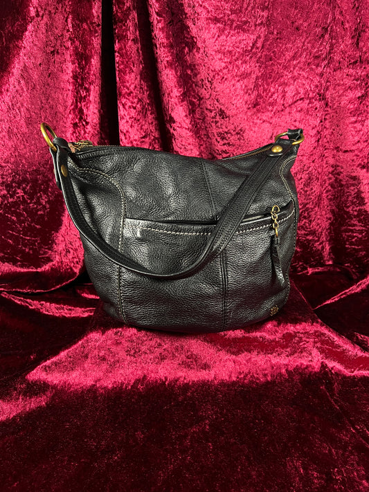 Vintage Leather Hobo Shoulder Bag - Black Pebbled Everyday Slouch Purse - The Sak