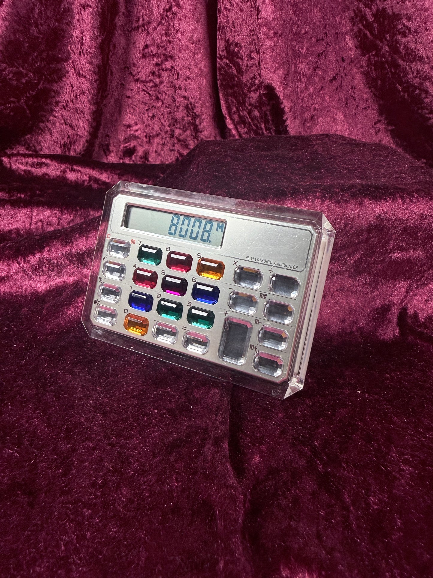 Vintage Lucite Electronic Desktop Calculator - Jewel Tone Keypad
